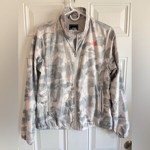 The North Face Womens Windbreaker Grey Camouflage Splatter Full‎ Zip Jacket Sz M